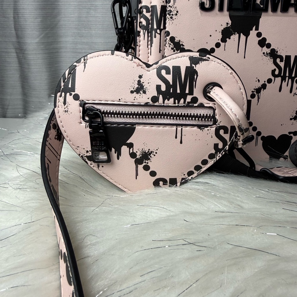STEVE MADDEN Lilac Pink Dripping Hearts Satchel Crossbody Bag - Picture 9 of 10